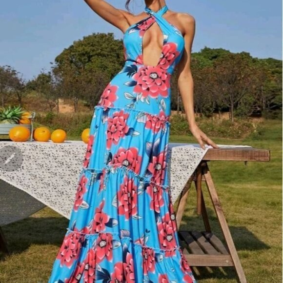 MULTICOLOR BOHO TIERED MAXI DRESS - Picture 2 of 8